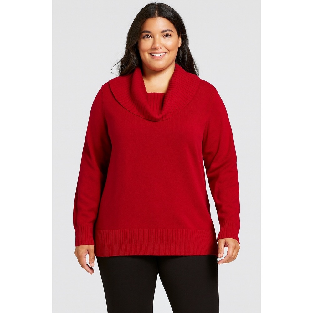 Cable & Gauge Red Cowl Neck Tunic Sweater Women's 2X Rayon Polyester Blend